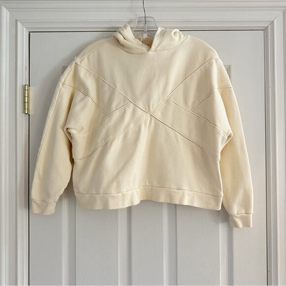 Sezane Aluna Hoodie Sweatshirt Organic Cotton Sweat Shirt Top Ecru Cream Yellow - Picture 14 of 15